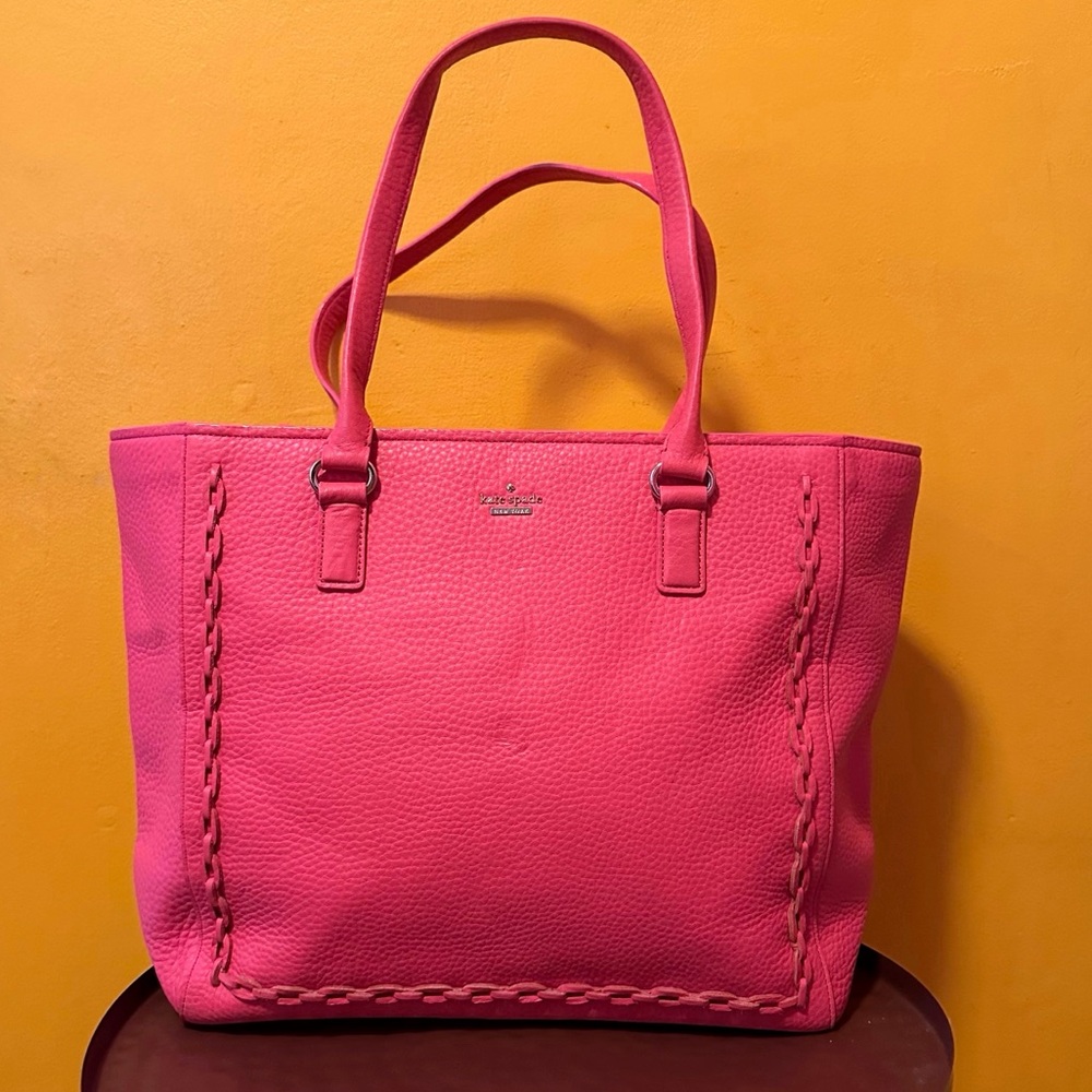 Kate Spade Bright Flamingo Sugar Lane Pebbled Leather Zip Top Tote Bag